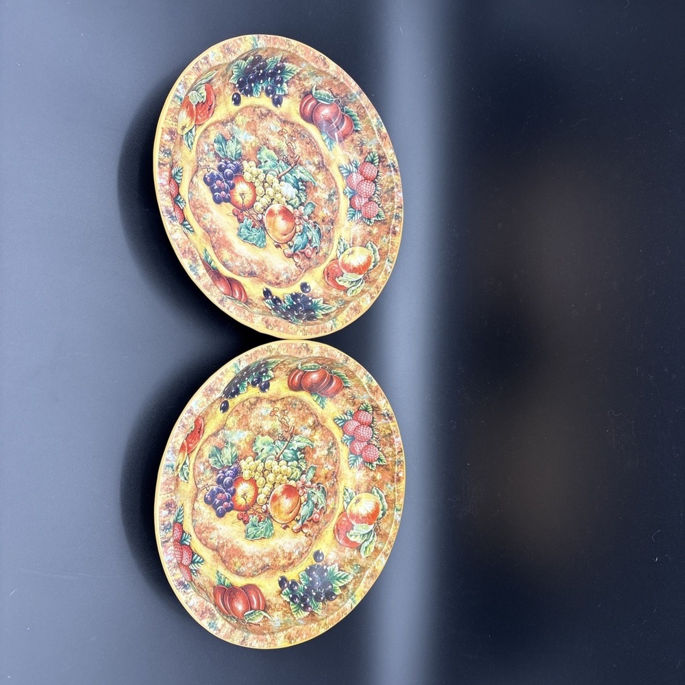 Pair Vintage 1971 Daher Decorated Ware Tin Fruit Bowls England Litho Trays
